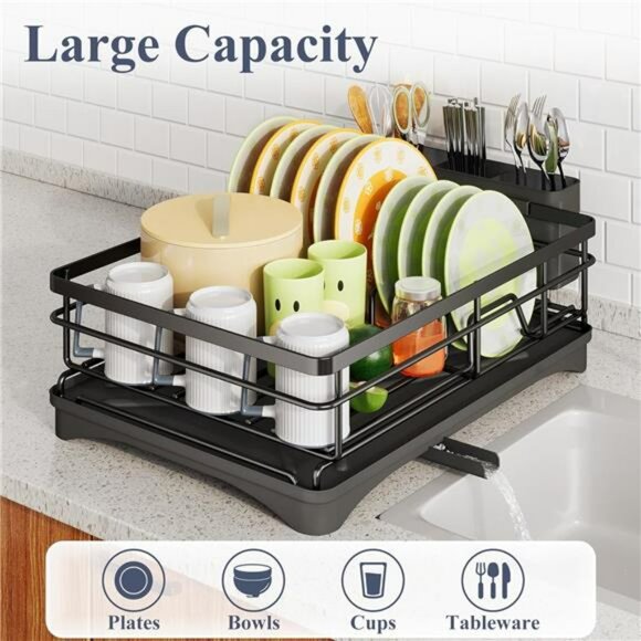 Stainless Steel Dish Drying Rack Large Kitchen Counter Drainer with Holder - Picture 3 of 7